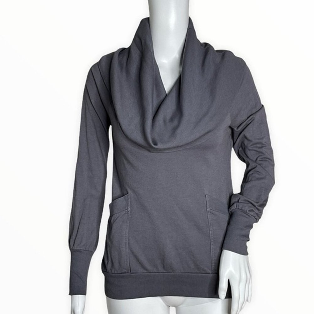 Splendid Sweatshirt Women XSmall Cowl Neck Gray Long Sleeve Pocket Supima Cotton